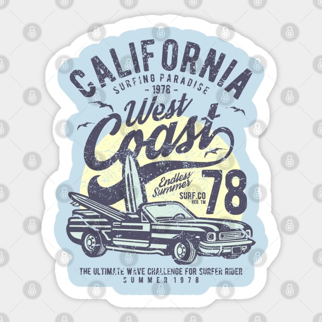 California Surfing Paradise West Coast Endless Summer Sticker by JakeRhodes